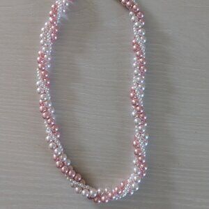 Vintage Jewelry Necklace Pink White Swirl Bead Faux Pearl Choker